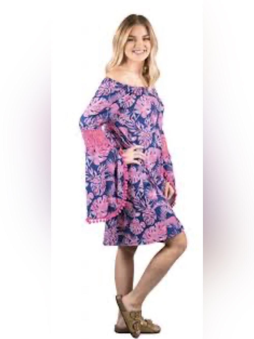 Simply Southern Navy and Pink Tropical Leaf Tunic PTP 18’-21’ L 35’